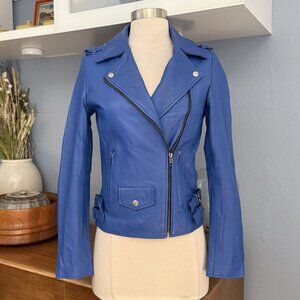 Santo by Paolo De Santo Blue Lambskin Leather Moto Jacket Sz XS